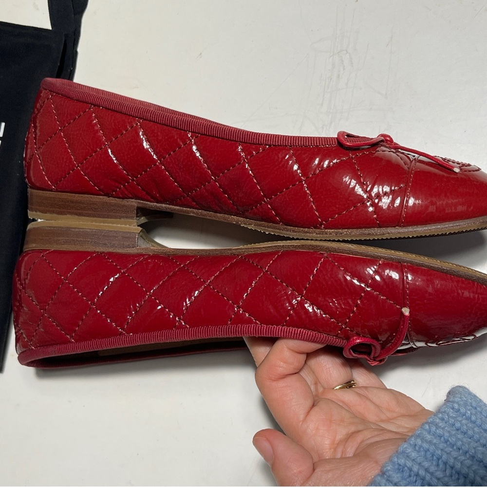 Chanel Burgundy Women's Ballet Flats - Picture 4 of 12